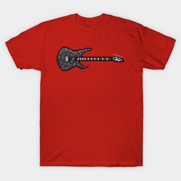 Pixel Black Speckled 7-String Head Guitar T-Shirt by gkillerb